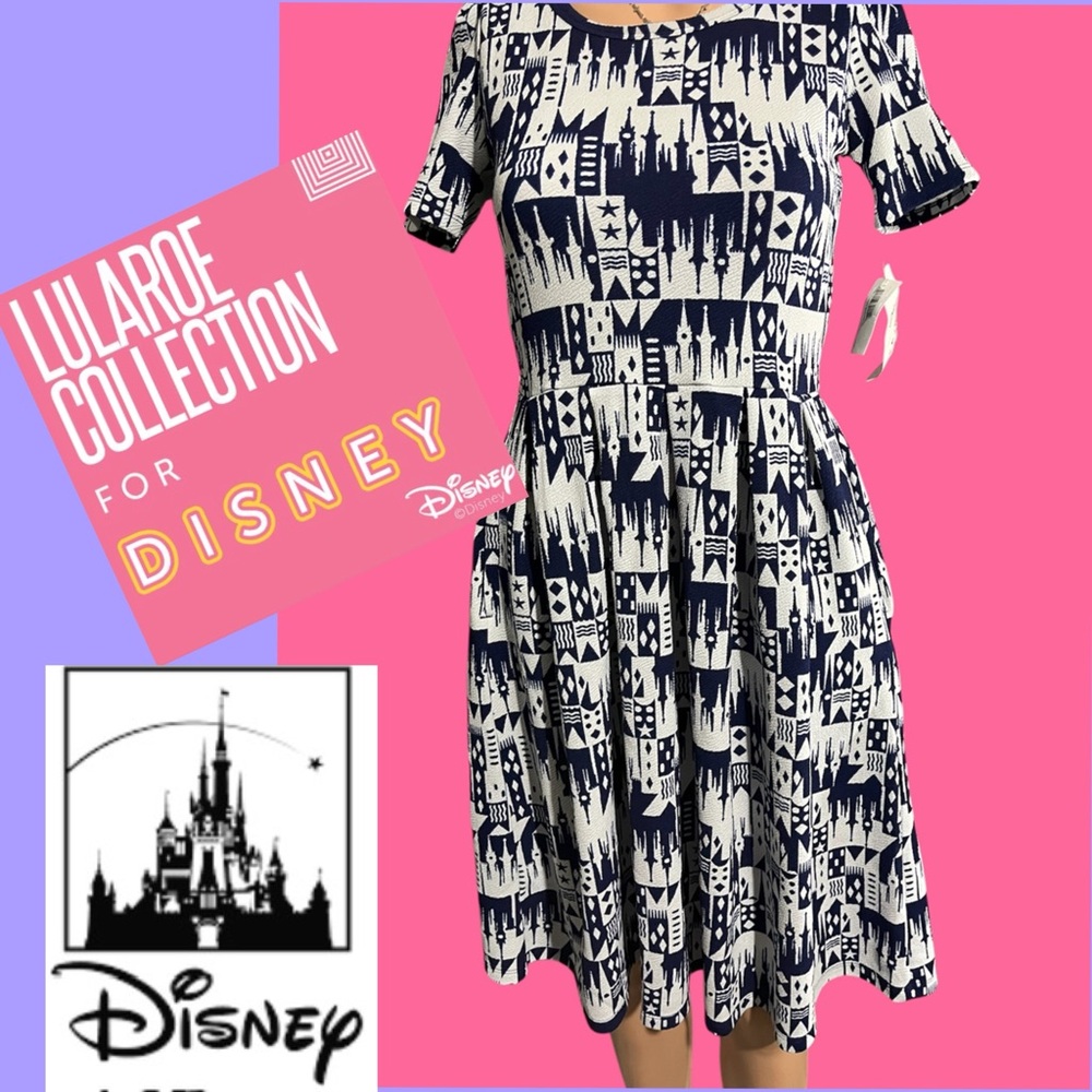 Disney LuLaRoe women’s Navy and White Princess Castles With Side Pockets Size XS